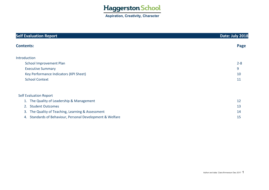 Self Evaluation Report Date: July 2018 Contents