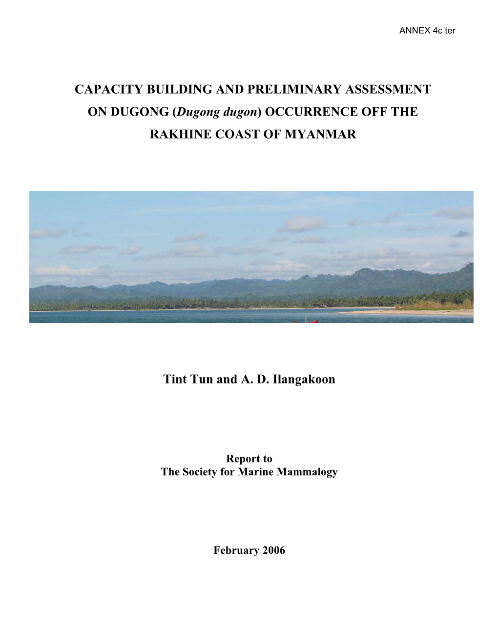 Dugong Dugon) OCCURRENCE OFF the RAKHINE COAST of MYANMAR