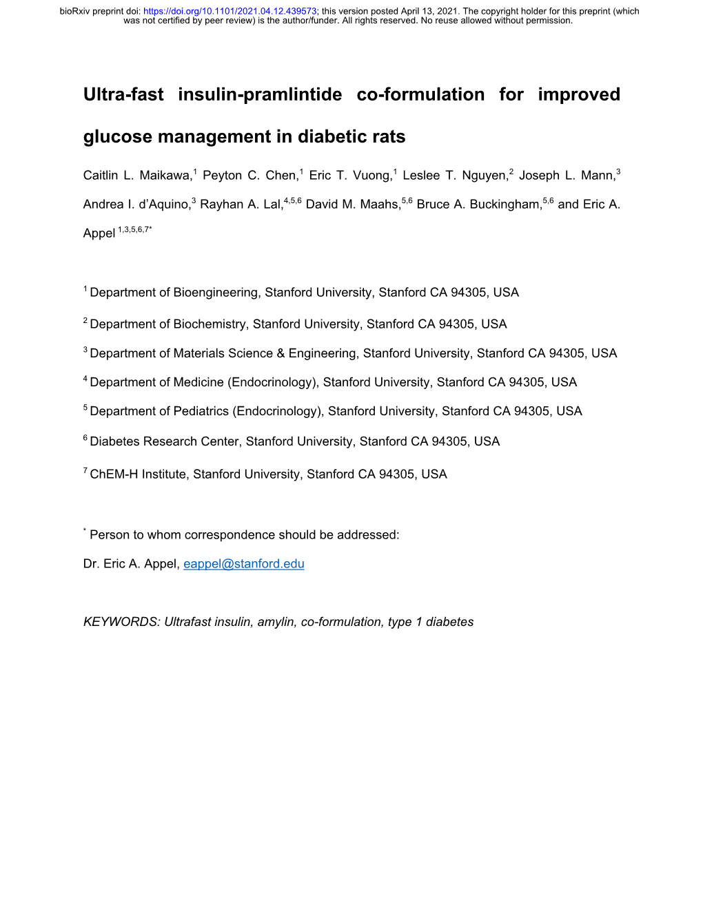 Ultra-Fast Insulin-Pramlintide Co-Formulation for Improved Glucose