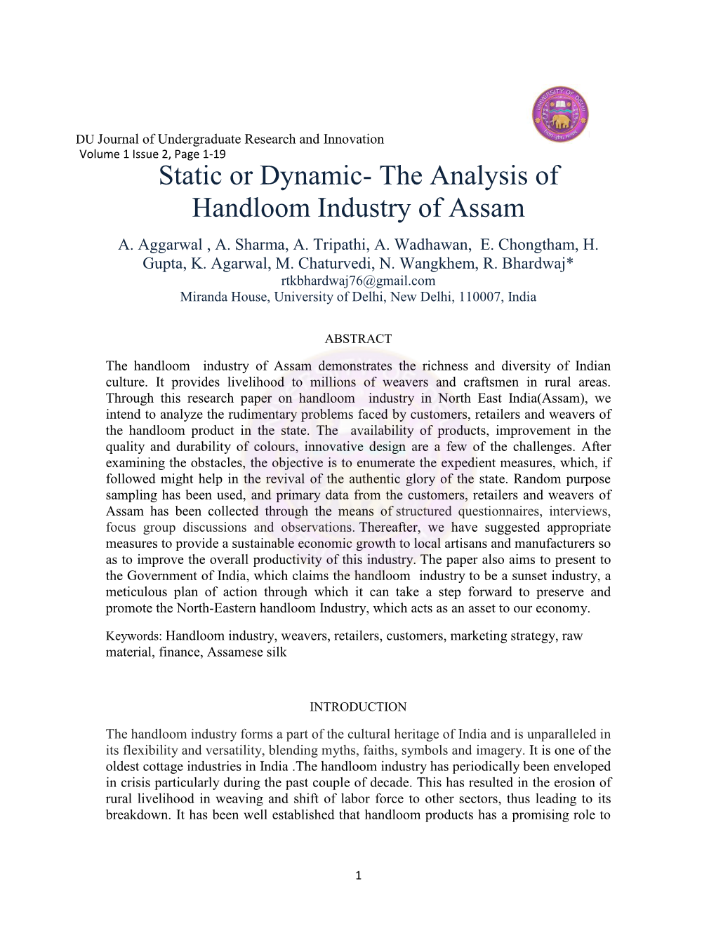 Static Or Dynamic- the Analysis of Handloom Industry of Assam A