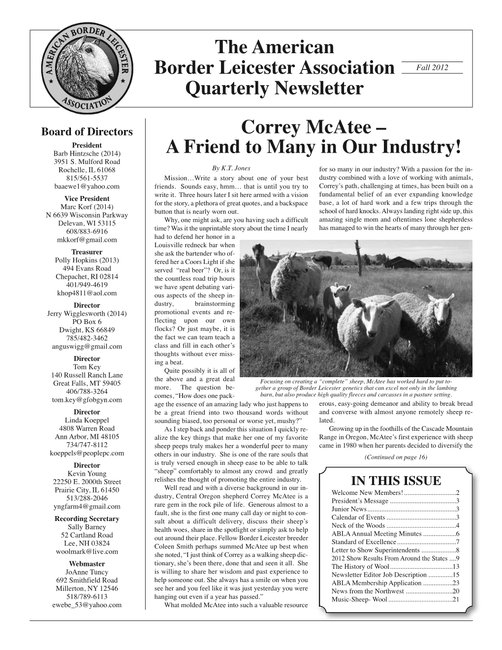 Fall 2012 Quarterly Newsletter