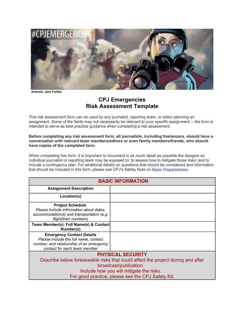 CPJ Emergencies Risk Assessment Template