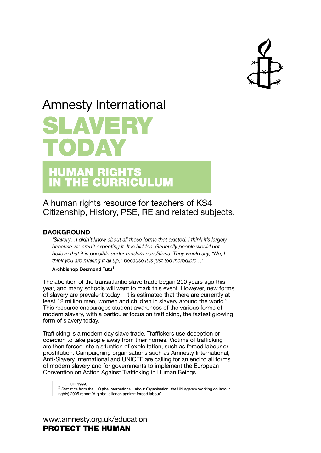 SLAVERY TODAY Human Rights in the Curriculum