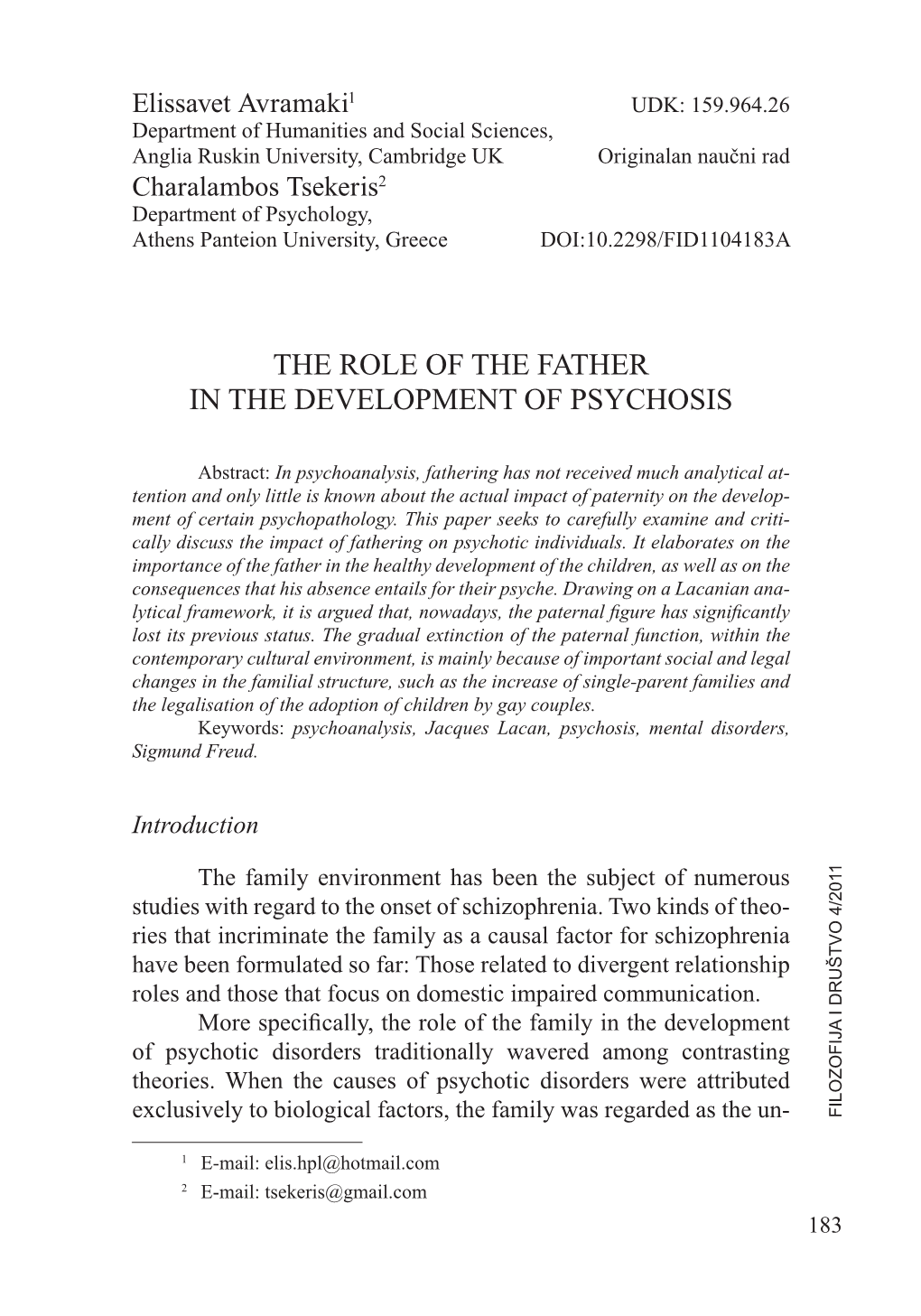 The Role of the Father in the Development of Psychosis