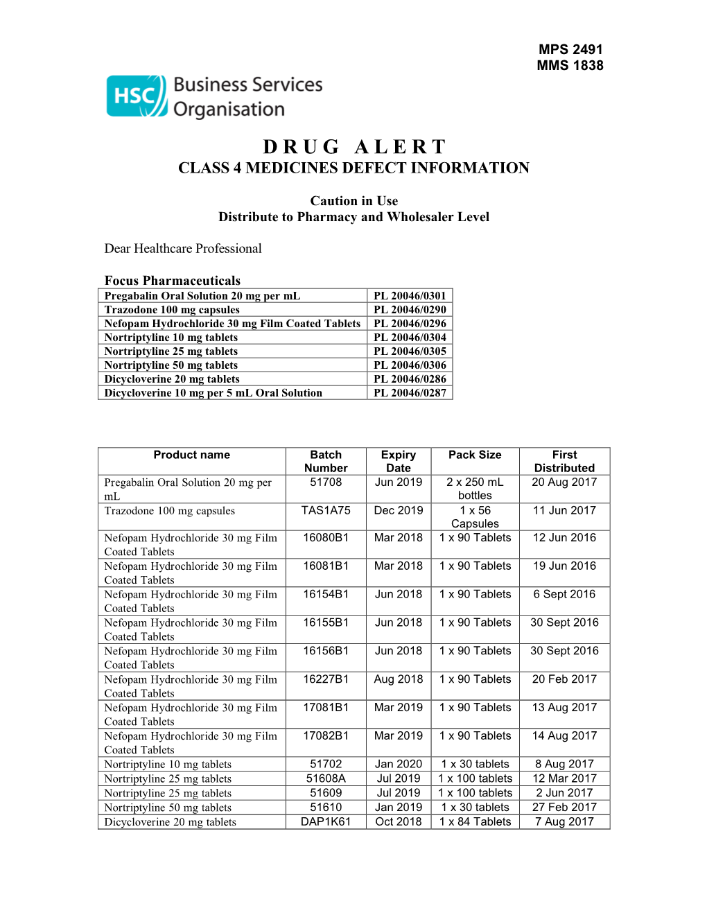 MPS 2491 Defect Information in a Number of Items by Focus