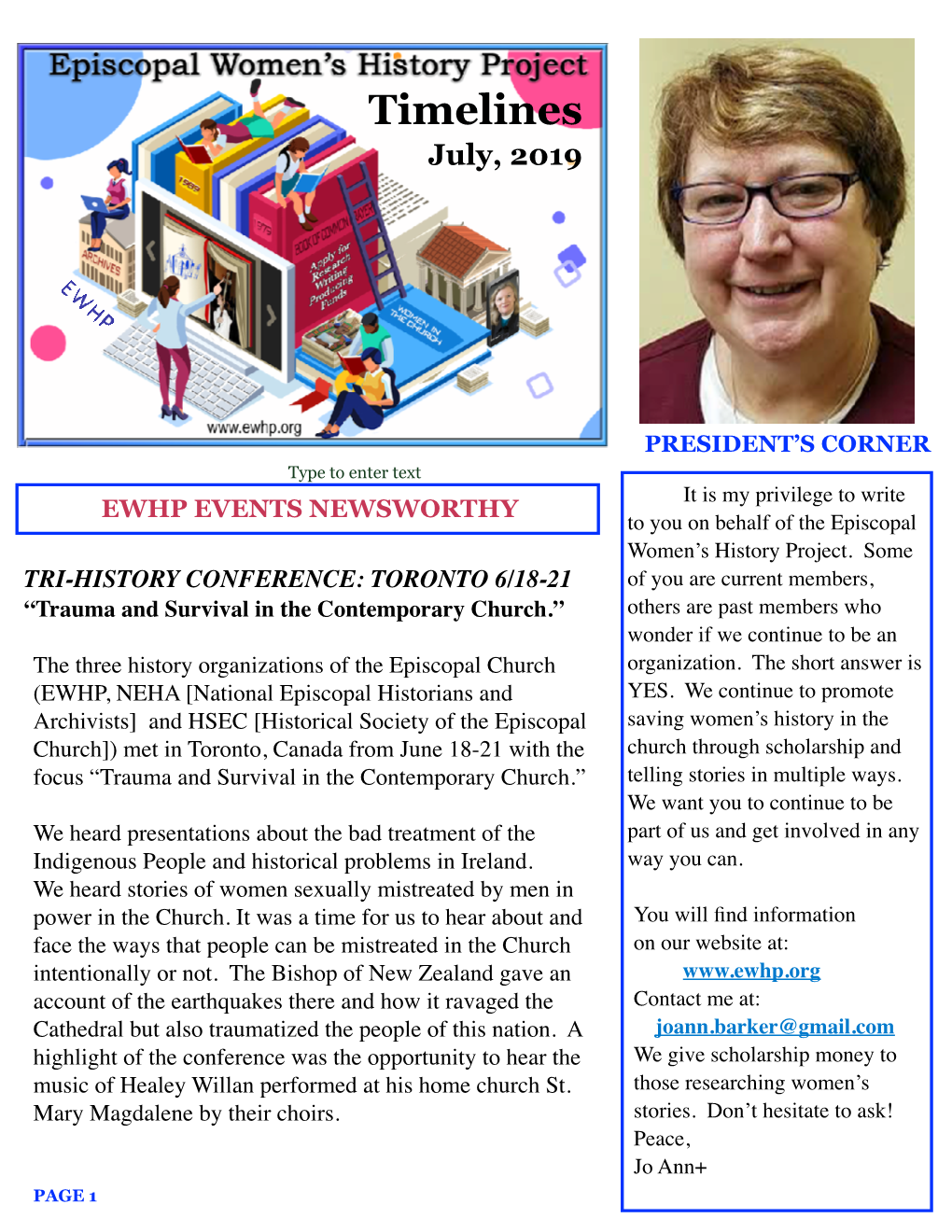 Timelines Newsletter of the Episcopal Women's History Project