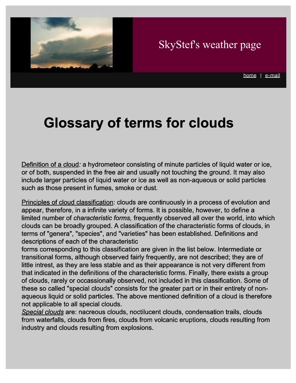 Glossary of Terms for Clouds