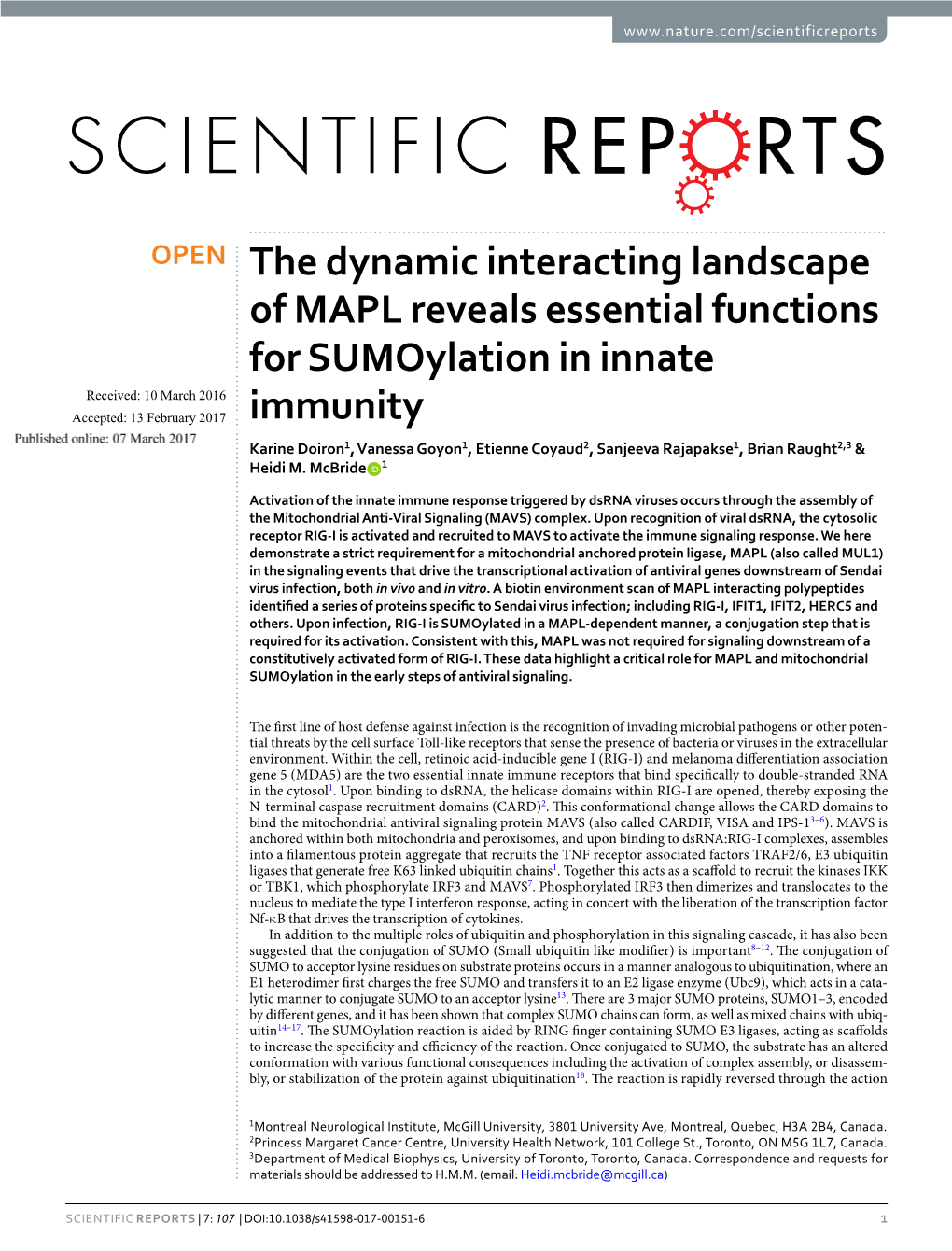 The Dynamic Interacting Landscape of MAPL Reveals Essential Functions