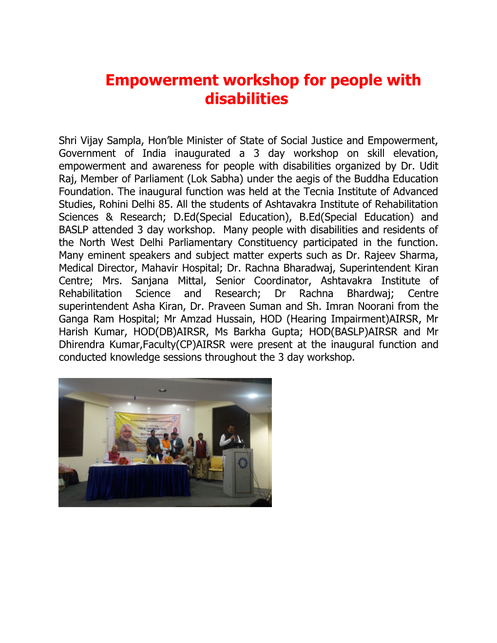 Empowerment Workshop for People with Disabilities