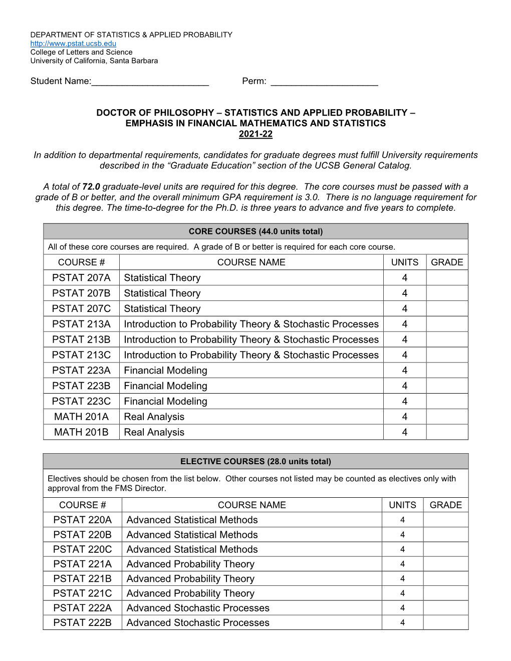 Phd Statistics and Applied Probability Emphasis Financial Math and Stats 2021-22