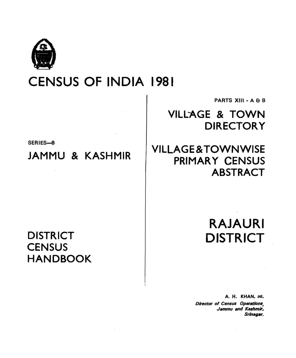 District Census Handbook, Rajauri, Part XIII-A & B, Series-8