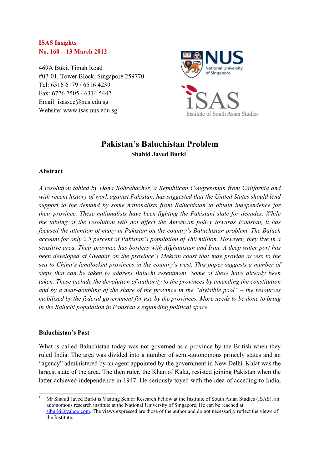 Pakistan's Baluchistan Problem