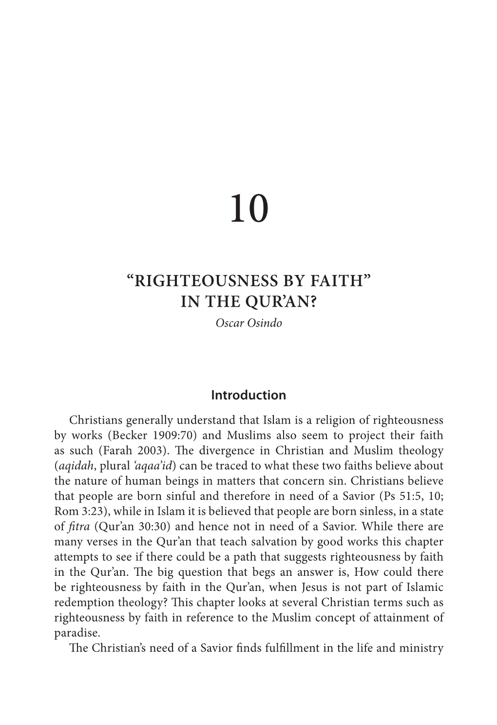 “Righteousness by Faith” in the Qur'an?