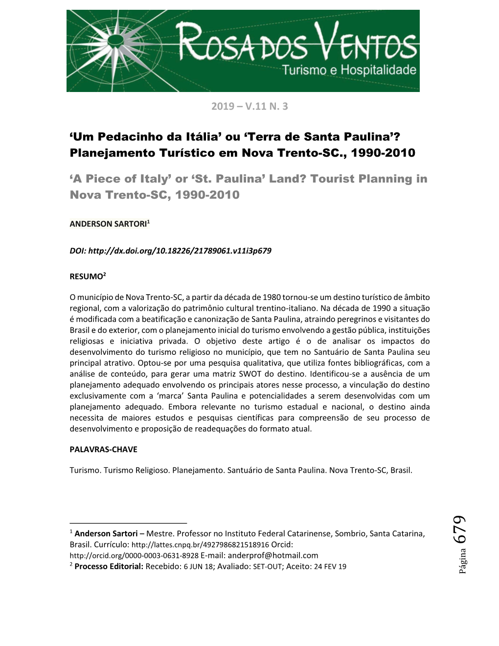 Planejamento Turístico Em Nova Trento-SC., 1990-2010