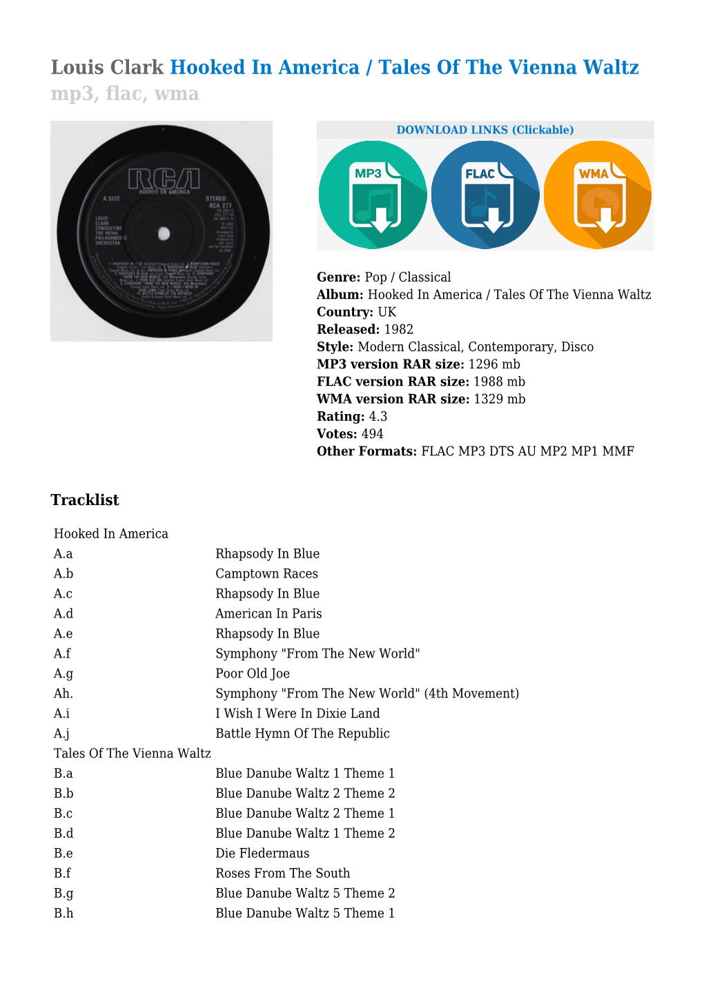 Louis Clark Hooked in America / Tales of the Vienna Waltz Mp3, Flac, Wma