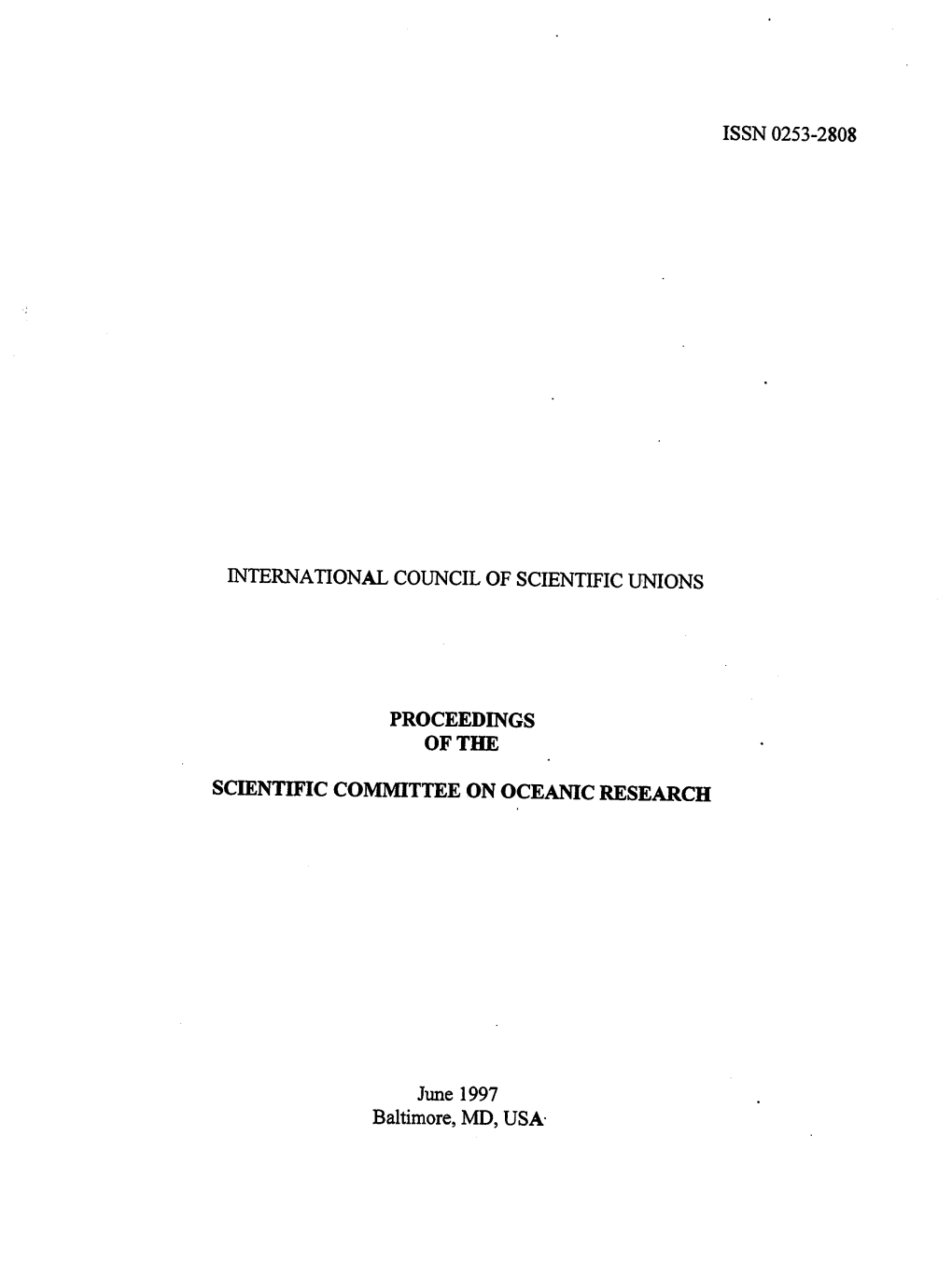 Proceedings of the Scientific Committee on Oceanic
