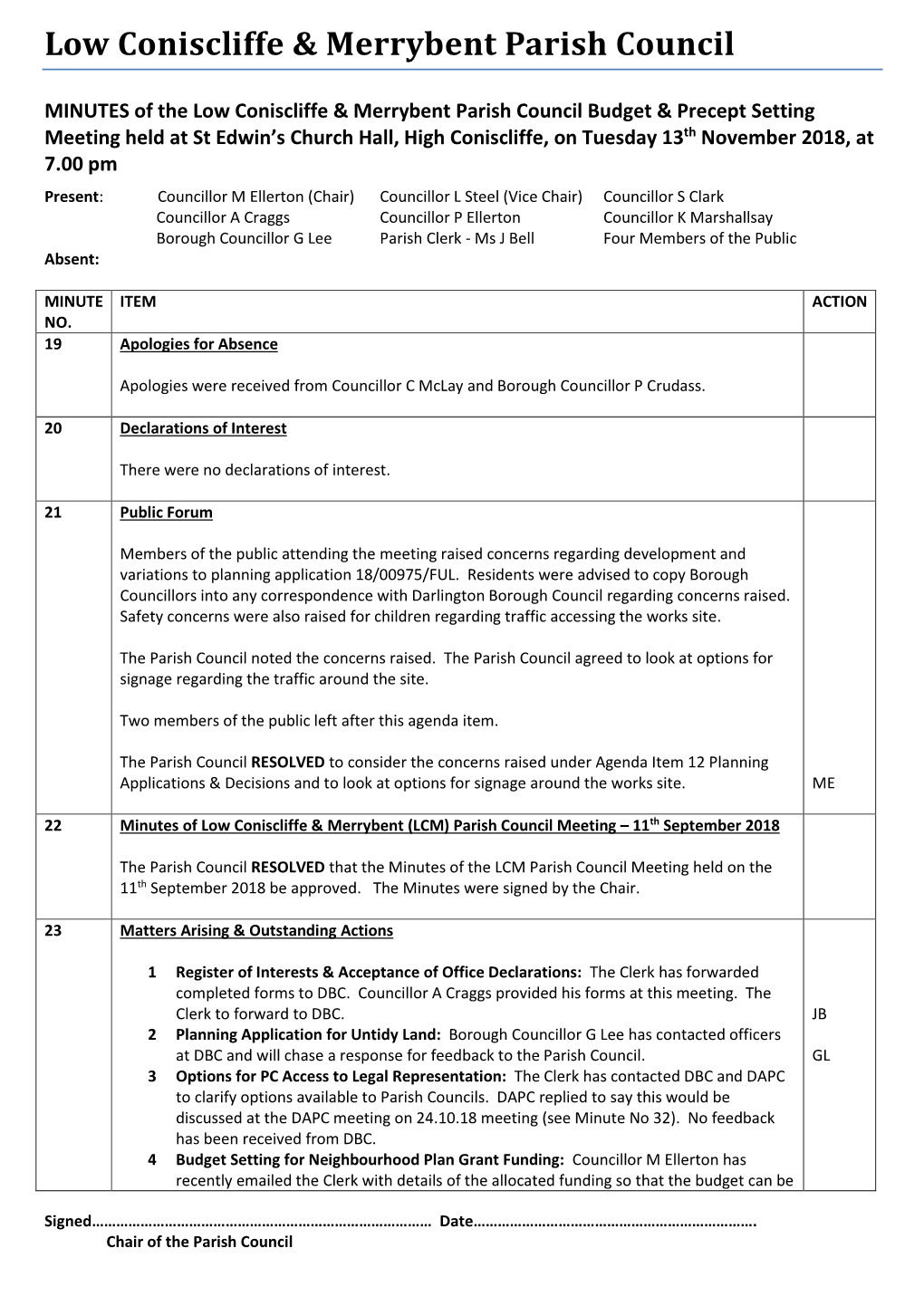 Low Coniscliffe & Merrybent Parish Council