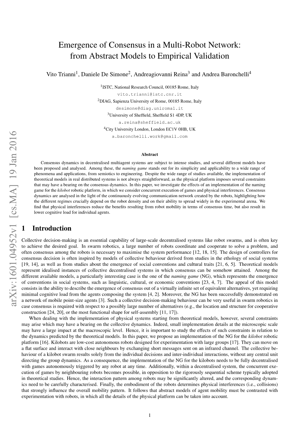 Emergence of Consensus in a Multi-Robot Network: from Abstract Models to Empirical Validation