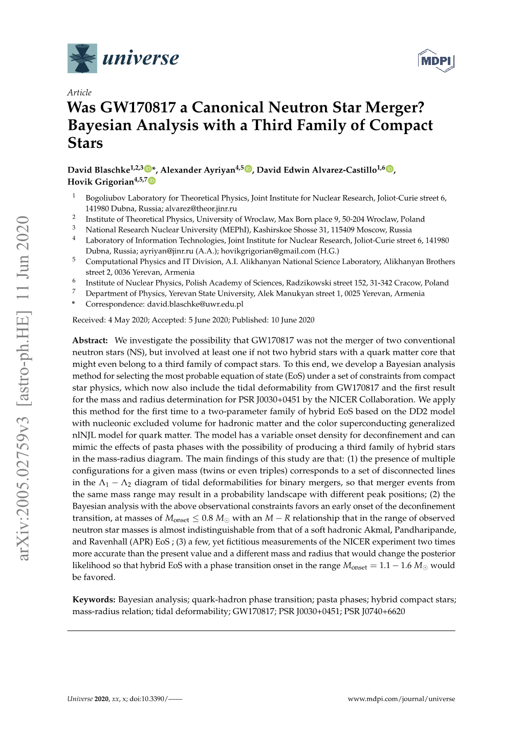 Was GW170817 a Canonical Neutron Star Merger? Bayesian Analysis with a Third Family of Compact Stars