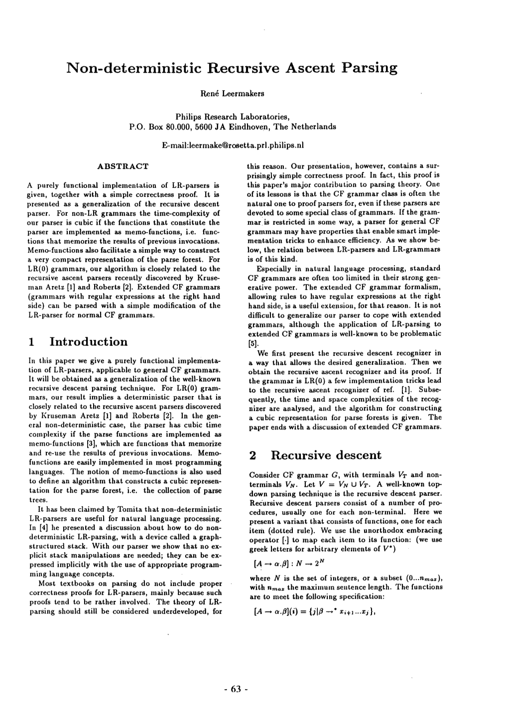 Non-Deterministic Recursive Ascent Parsing