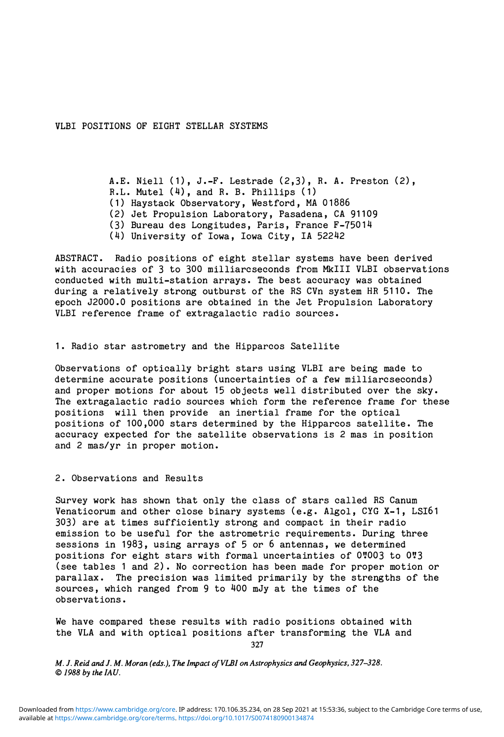 VLBI POSITIONS of EIGHT STELLAR SYSTEMS AE Niell