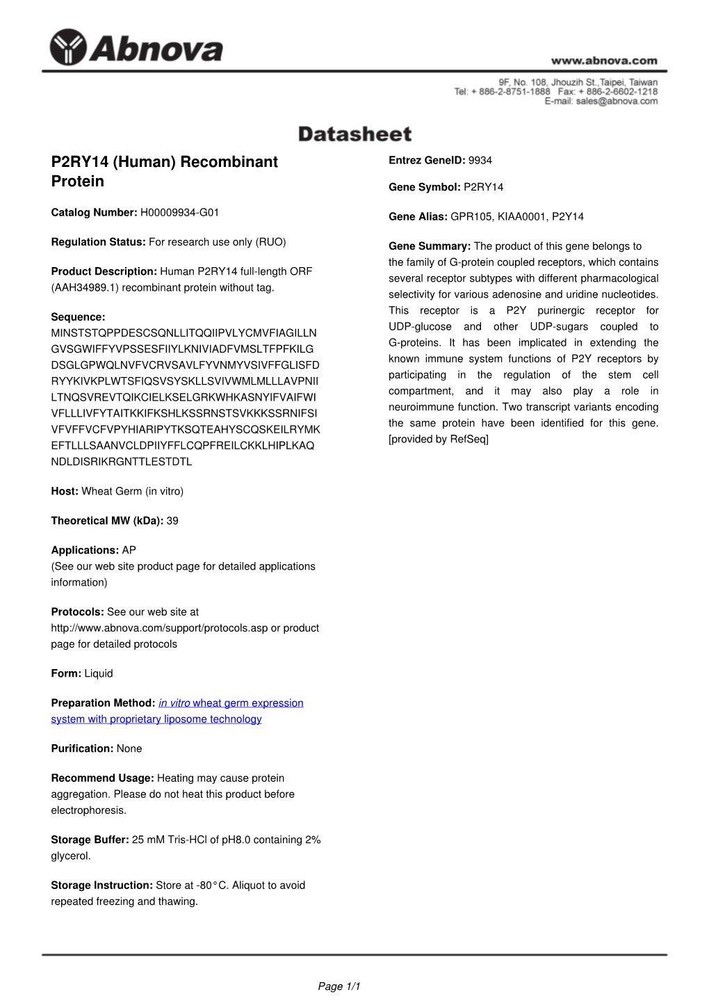 P2RY14 (Human) Recombinant Protein