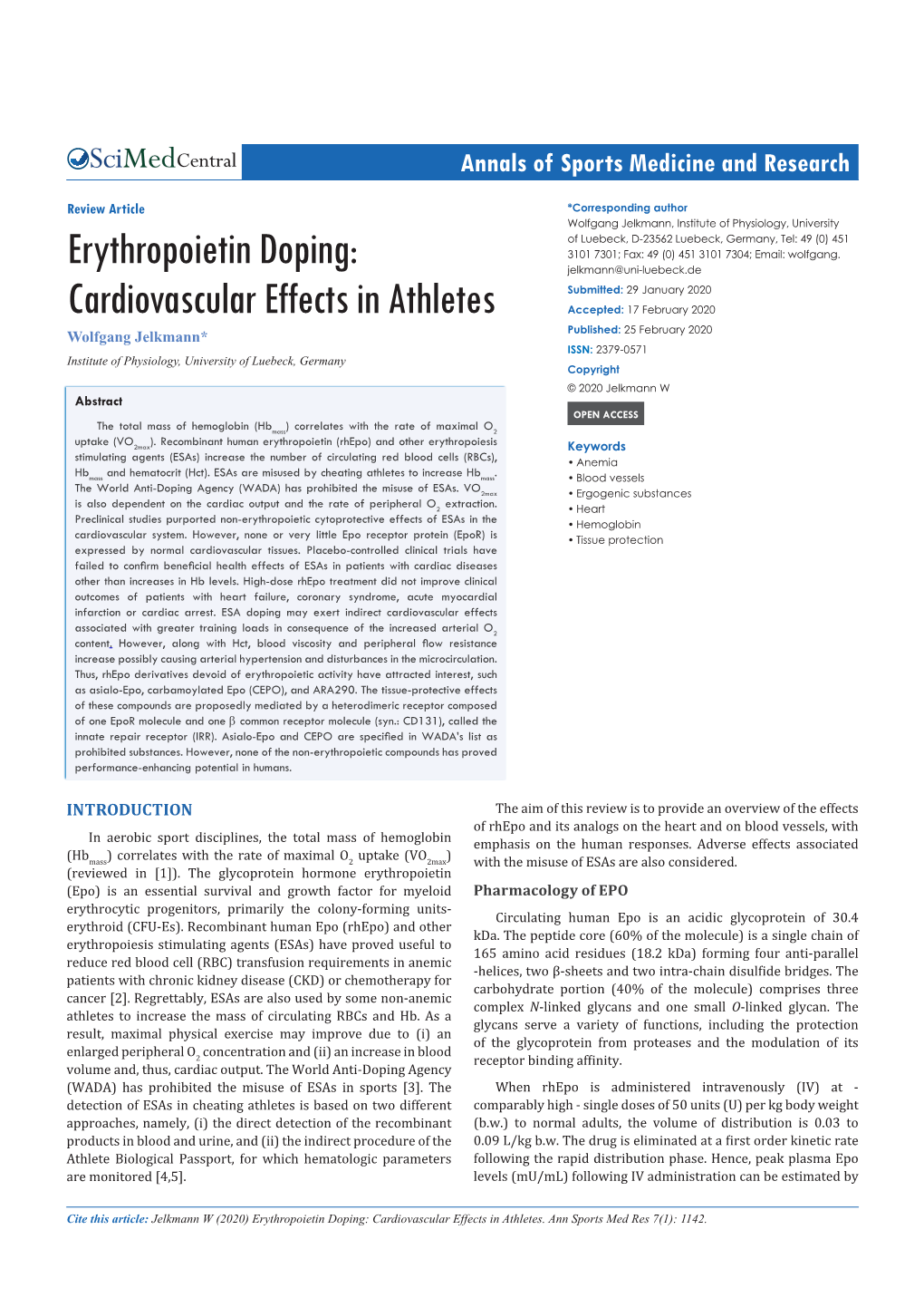 Erythropoietin Doping: 3101 7301; Fax: 49 (0) 451 3101 7304; Email: Wolfgang