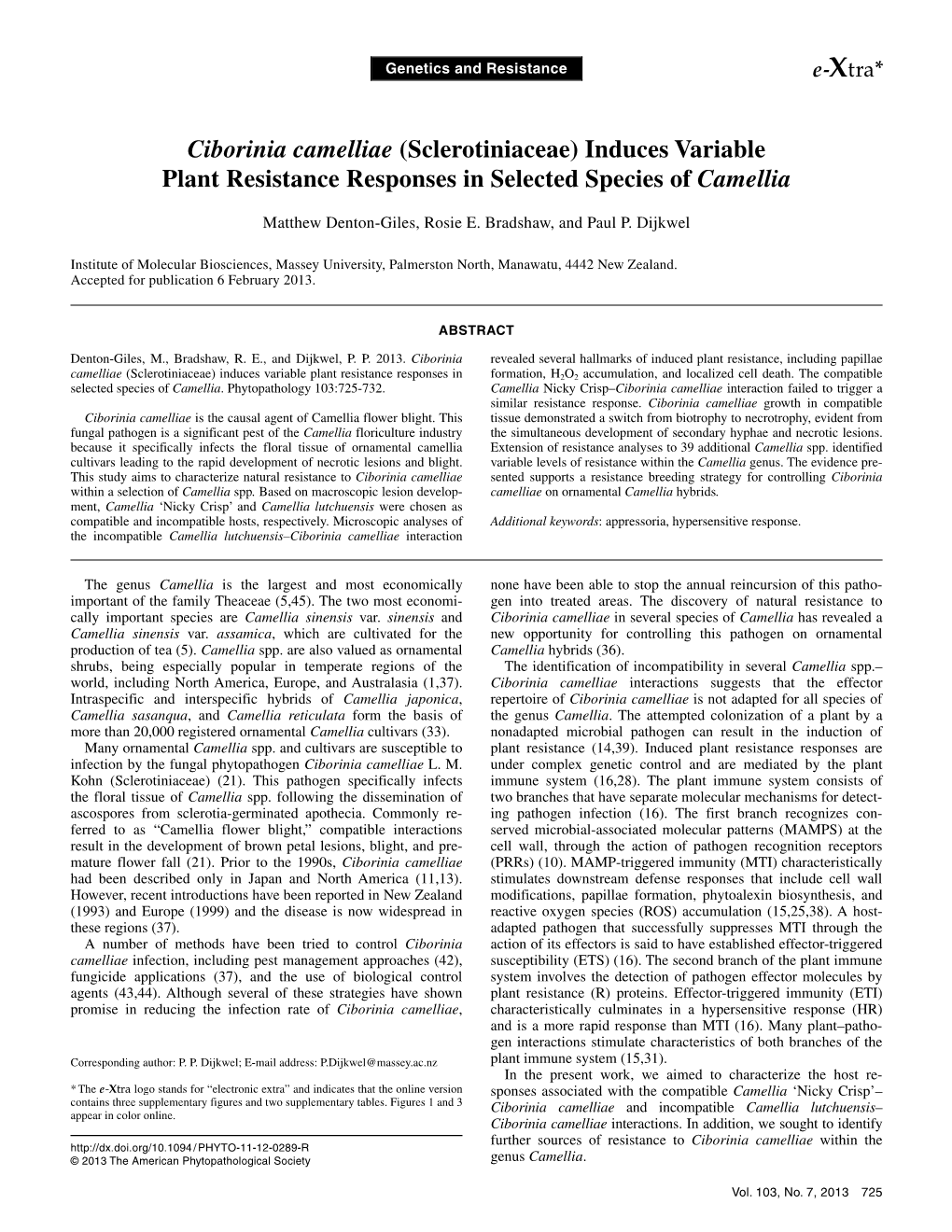 Camelliae (Sclerotiniaceae) Induces Variable Plant Resistance Responses in Selected Species of Camellia