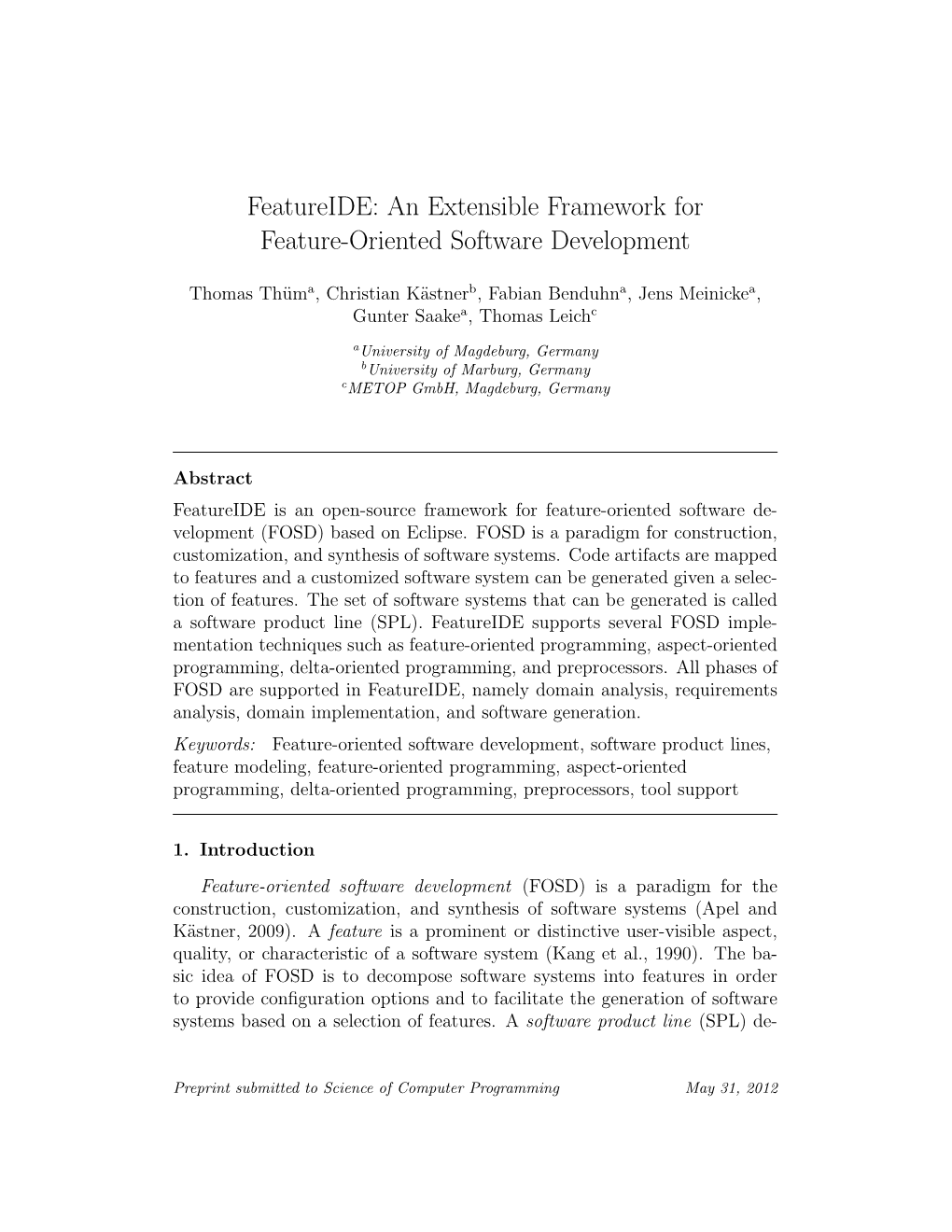 Featureide: an Extensible Framework for Feature-Oriented Software Development