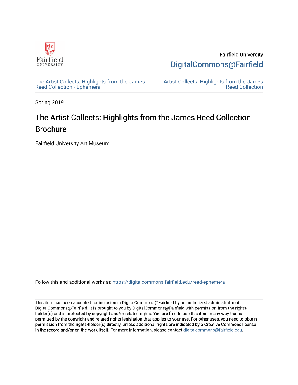 The Artist Collects: Highlights from the James Reed Collection Brochure