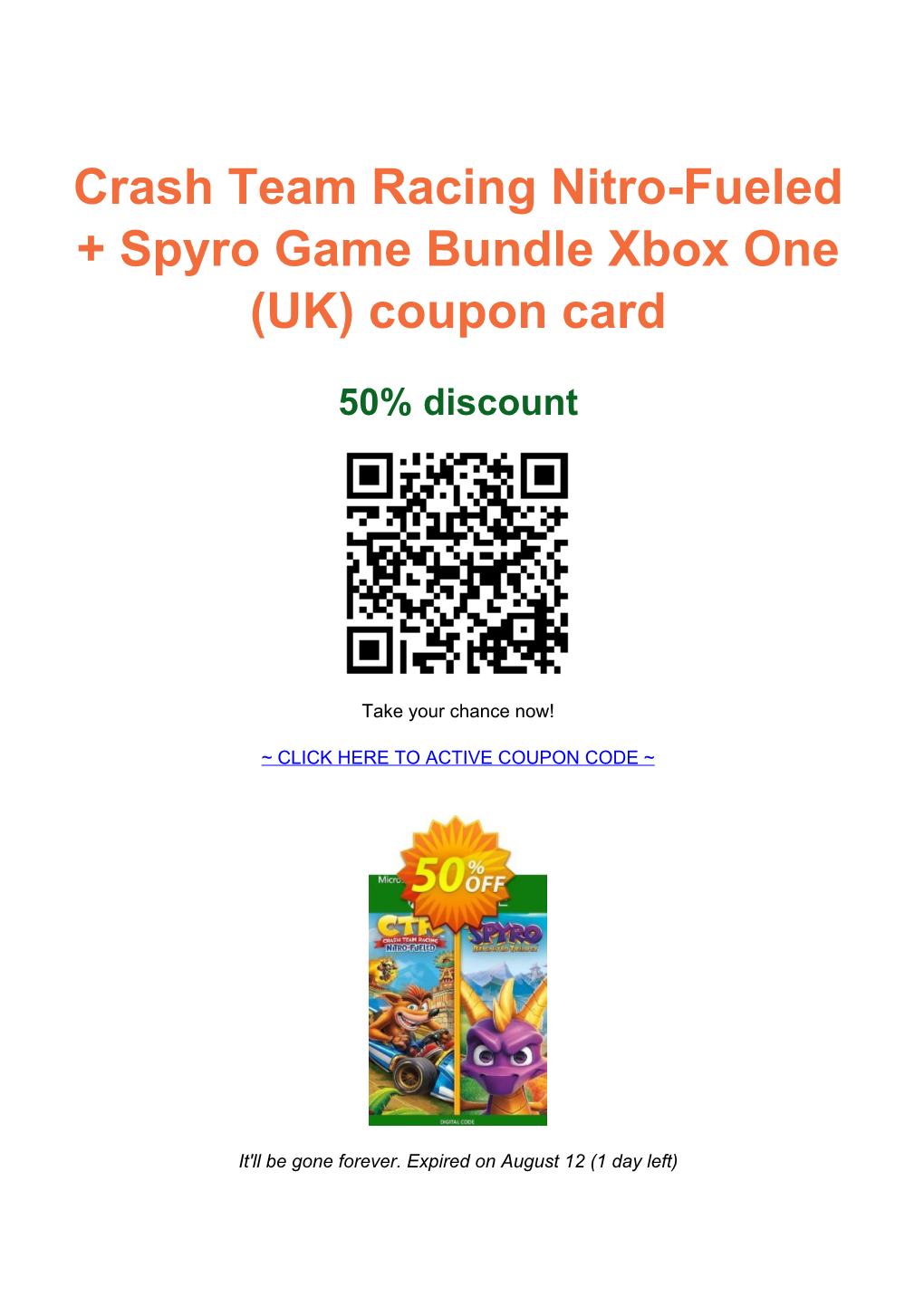 Crash Team Racing Nitro-Fueled + Spyro Game Bundle Xbox One (UK) Coupon Card