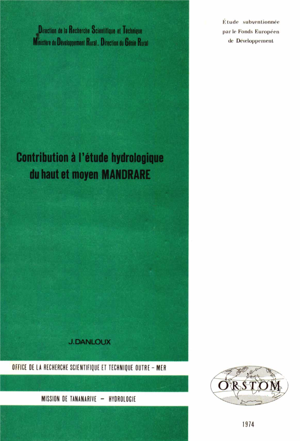 Contribution À L'étude Hydrologique Du Haut Et Moyen Mandrare