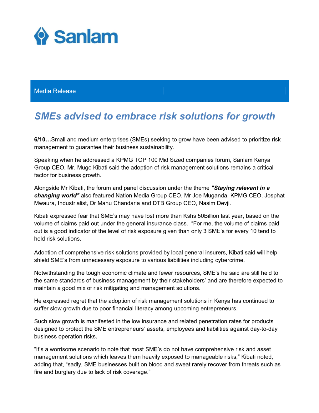 Smes Advised to Embrace Risk Solutions for Growth