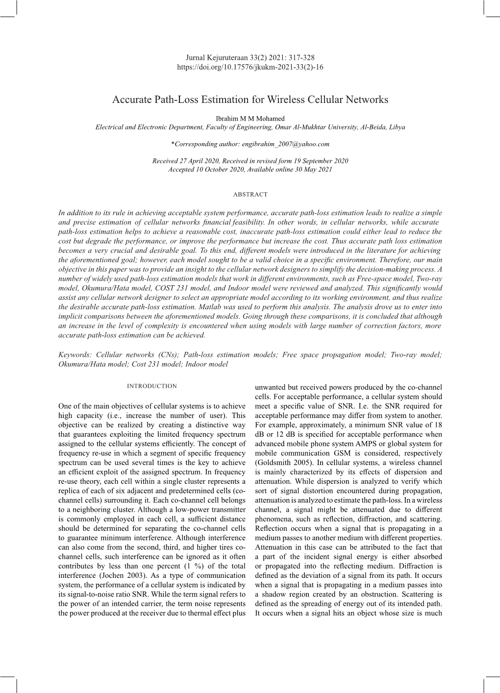 Accurate Path-Loss Estimation for Wireless Cellular Networks