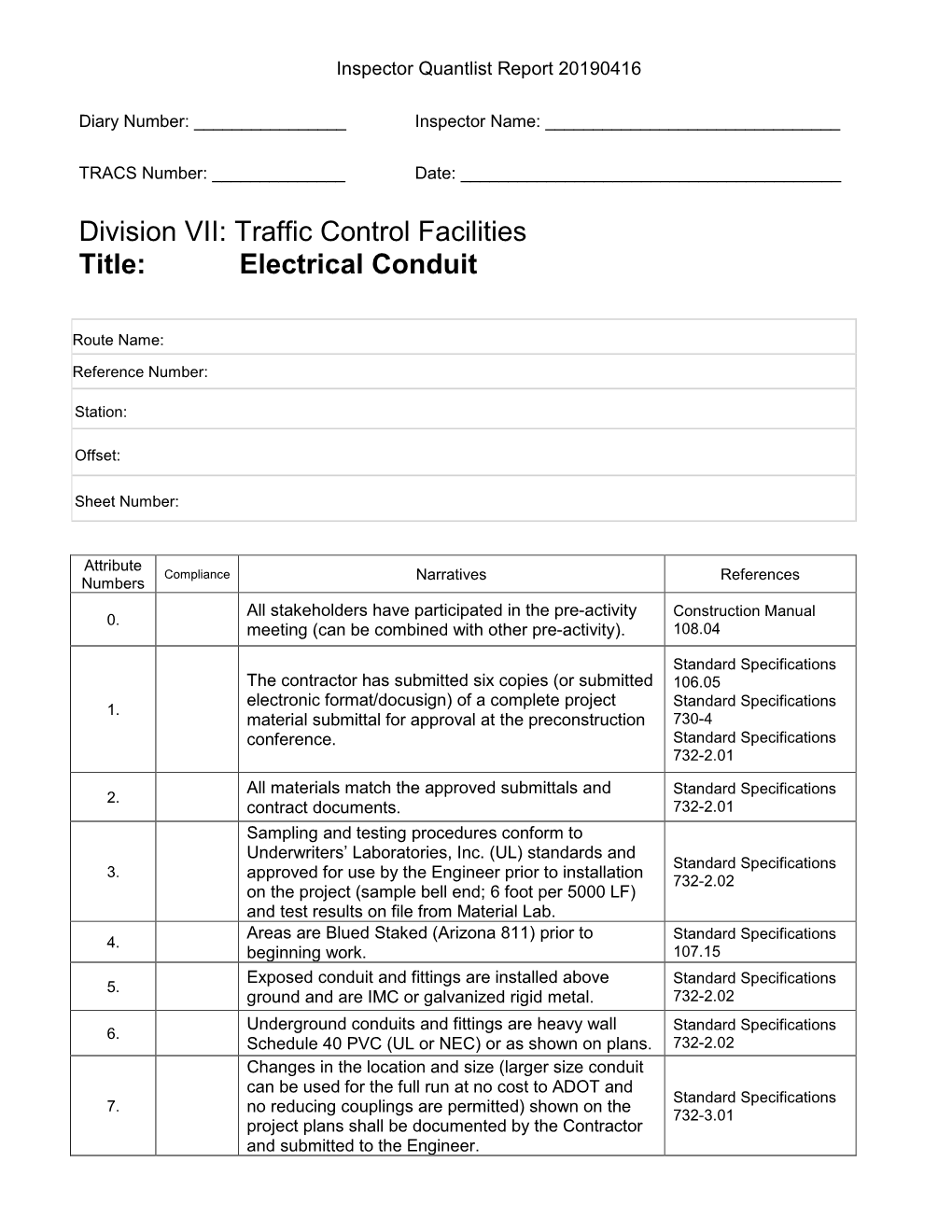 Division VII: Traffic Control Facilities Title: Electrical Conduit