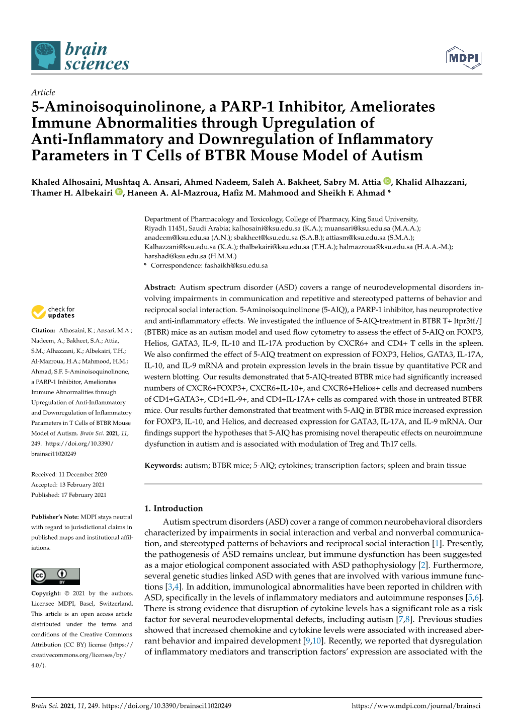 5-Aminoisoquinolinone, a PARP-1 Inhibitor, Ameliorates Immune