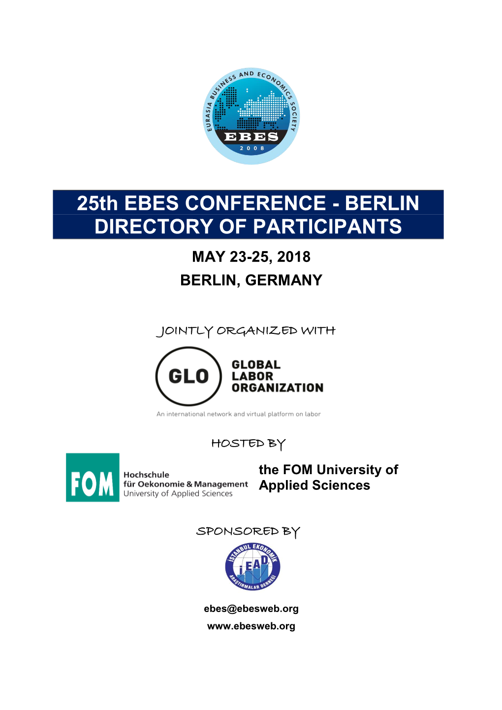 25Th EBES CONFERENCE - BERLIN DIRECTORY of PARTICIPANTS