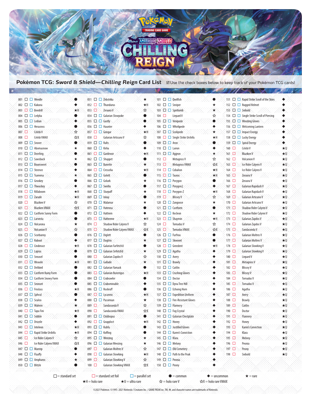 Pokémon TCG: Sword & Shield—Chilling Reign Card List