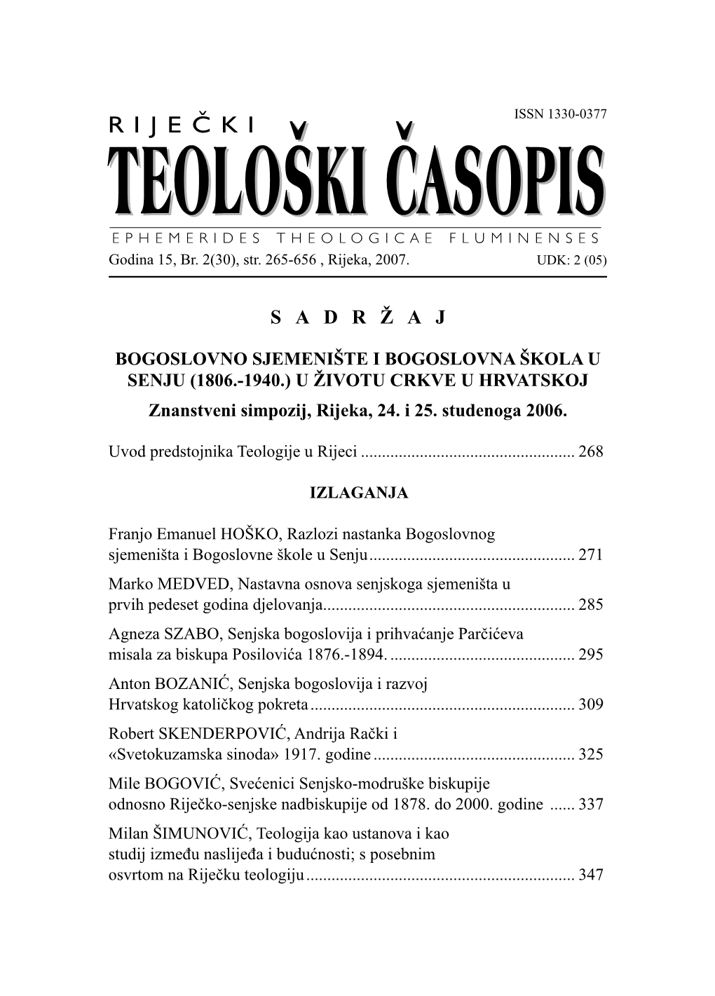 Riječki Teološki Časopis – 30