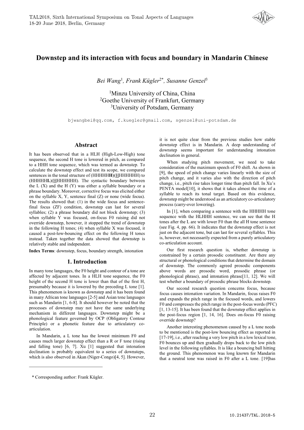 Downstep and Its Interaction with Focus and Boundary in Mandarin Chinese