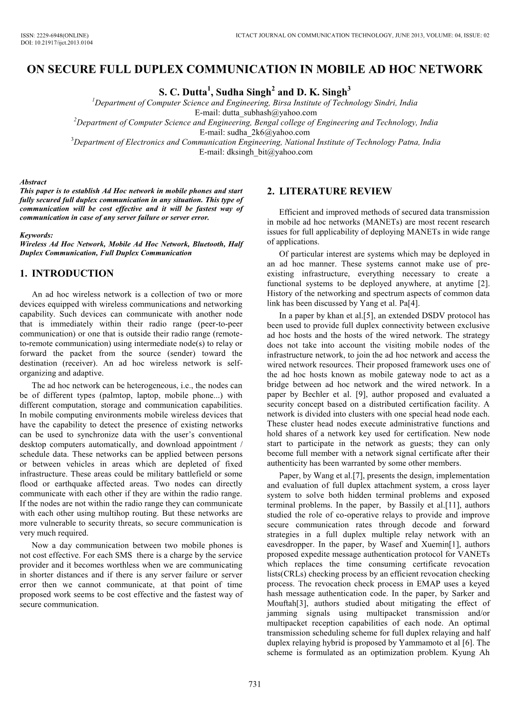 On Secure Full Duplex Communication in Mobile Ad Hoc Network