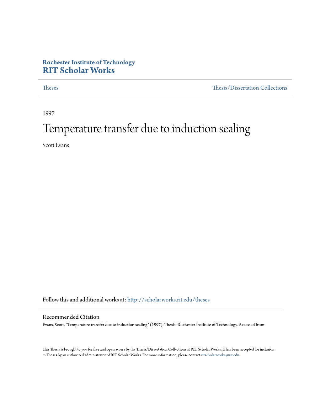 Temperature Transfer Due to Induction Sealing Scott Ve Ans