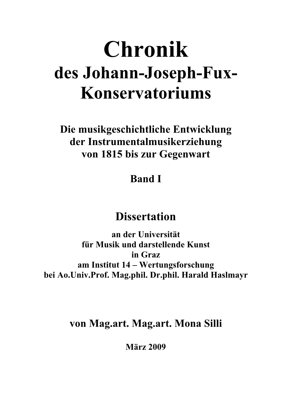 Chronik Des Johann-Joseph-Fux- Konservatoriums