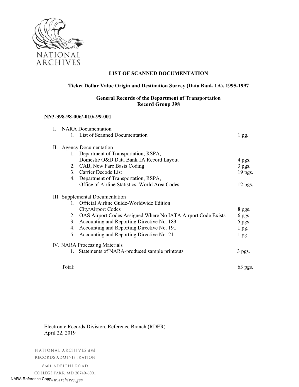 Origin and Destination Survey (Data Bank 1A), 1995-1997