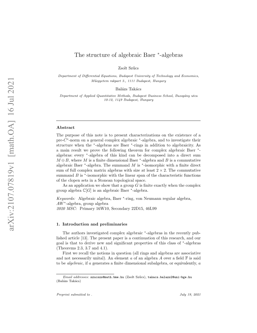 The Structure of Algebraic Baer