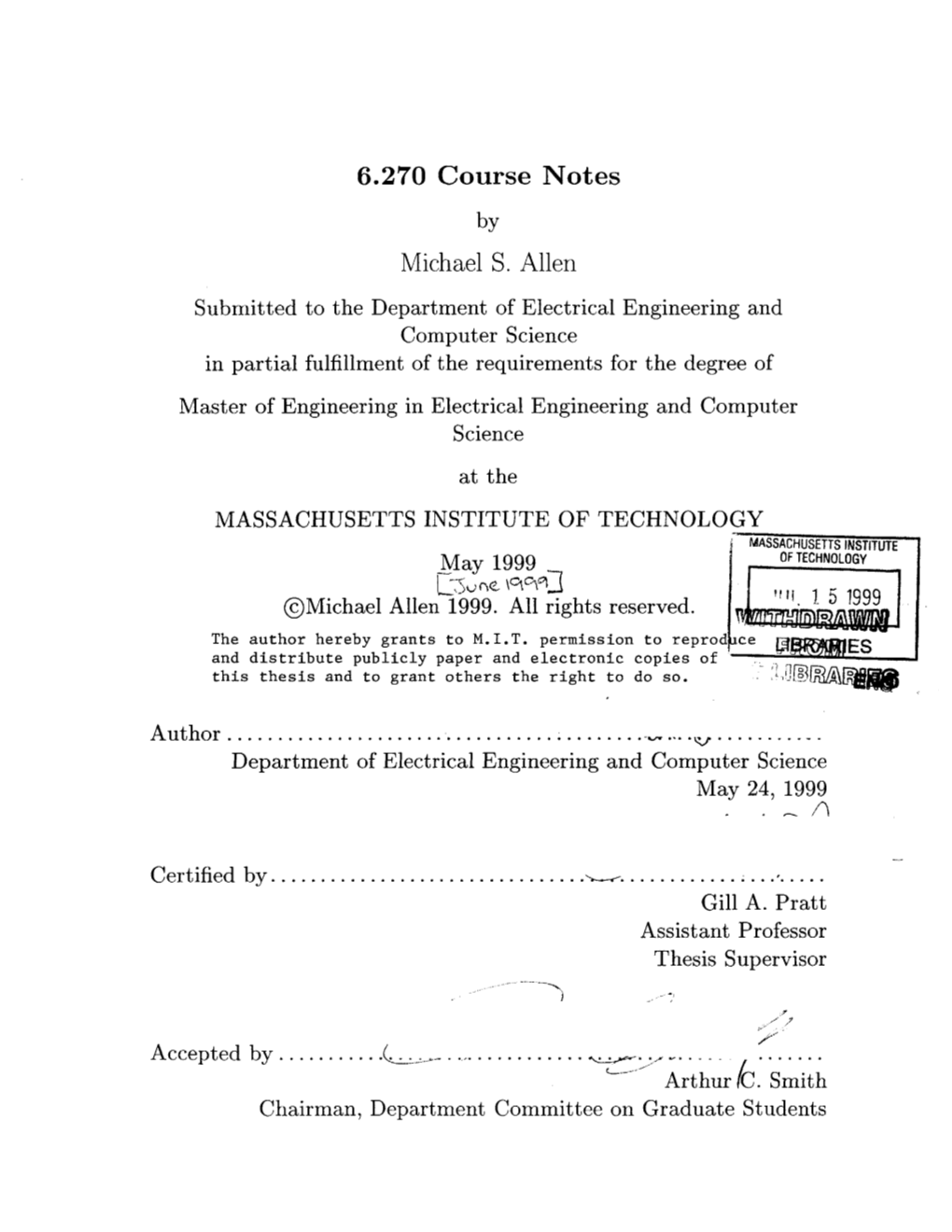 6.270 Course Notes Michael S. Allen