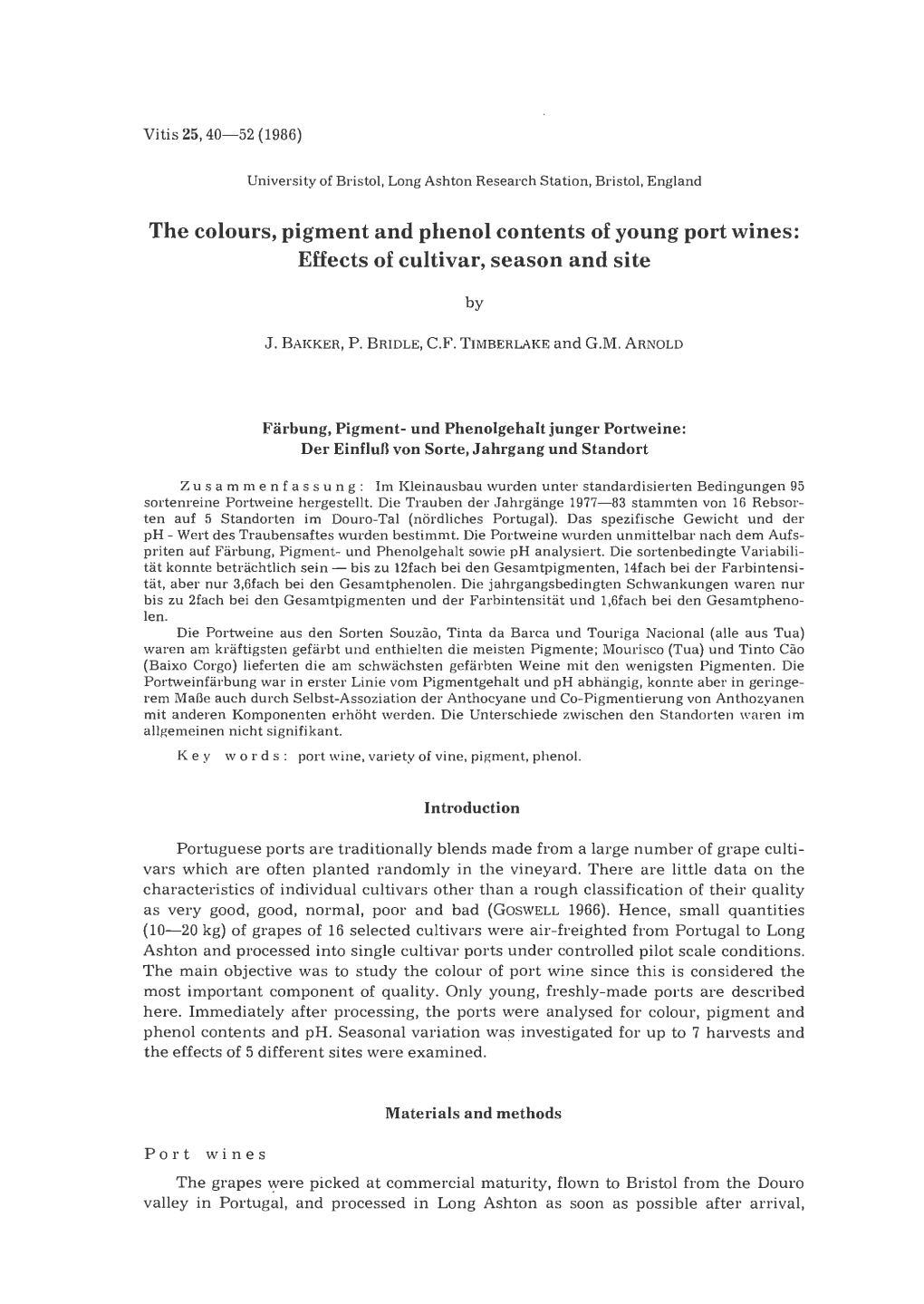 The Colours, Pigment and Phenol Contents of Young Port Wines: Effects of Cultivar, Season and Site