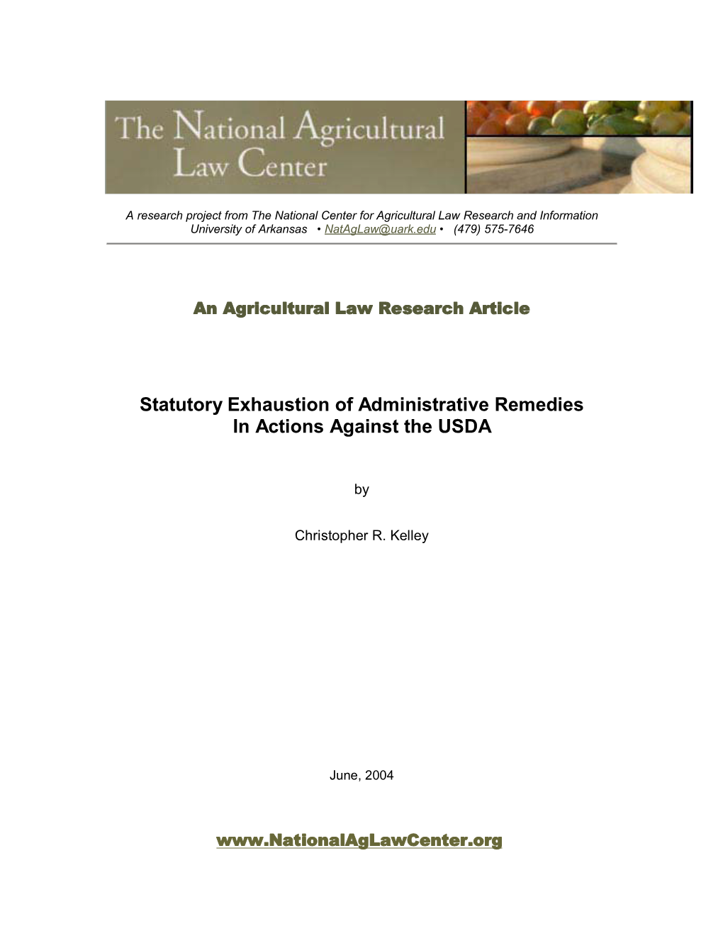 Statutory Exhaustion of Administrative Remedies in Actions Against the USDA