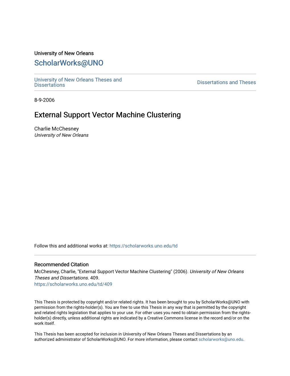 External Support Vector Machine Clustering