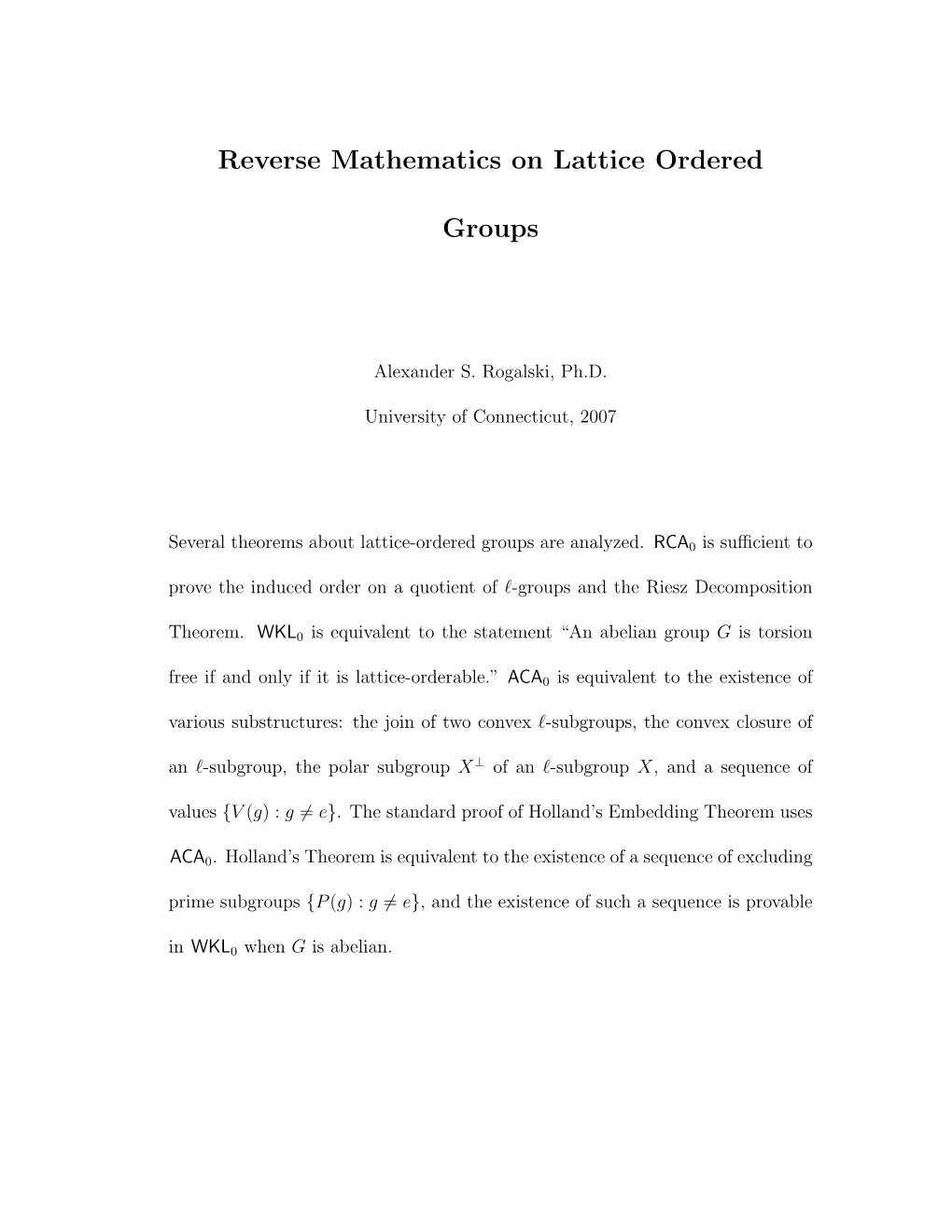 Reverse Mathematics on Lattice Ordered Groups